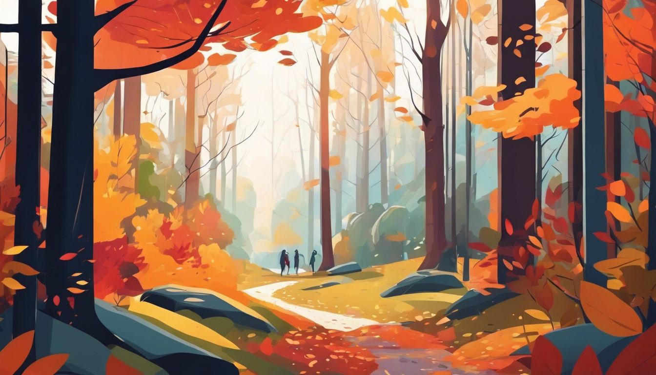 Een ethereaal bos met wisselende seizoenen en levendige bladeren.