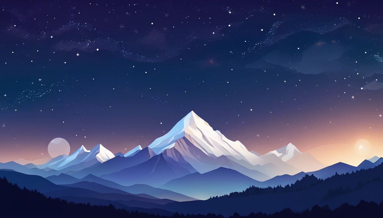 Een prachtige nachtelijke lucht boven een vredig berglandschap.