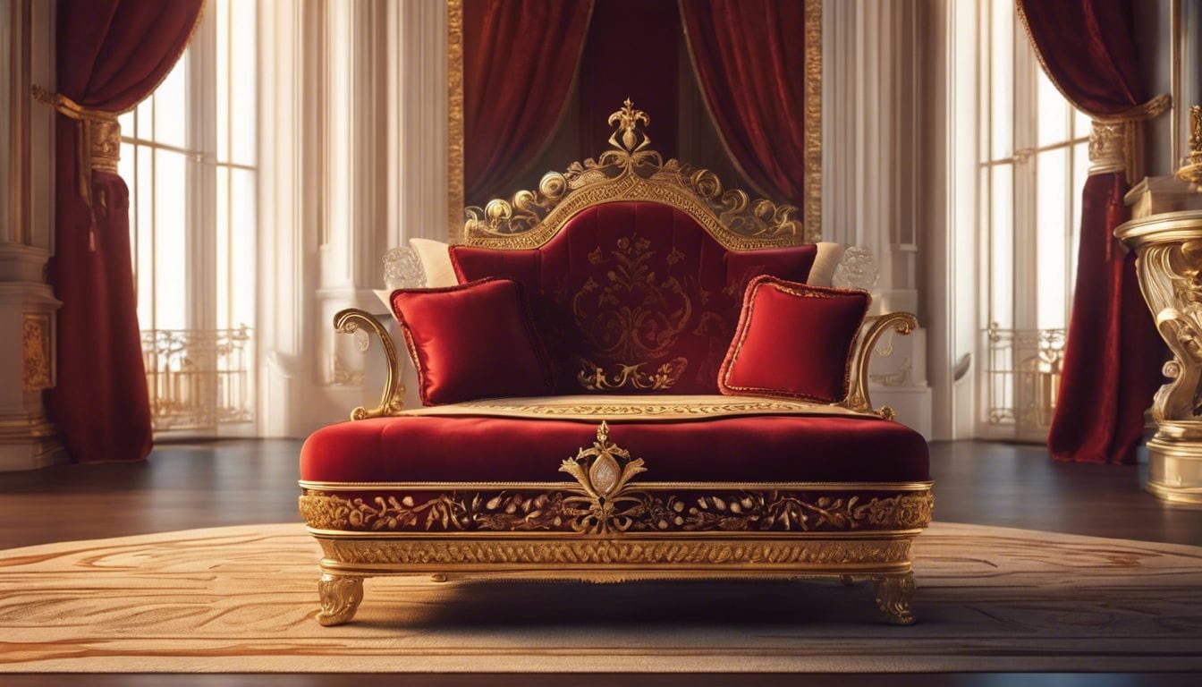 Een eeuwenoude kroon rust op een koninklijk kussen in een luxueus paleis. Een eeuwenoude kroon rust op een koninklijk kussen in een luxueus paleis.