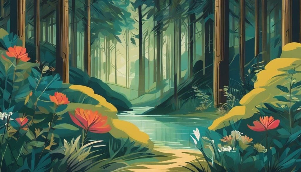 Een mystieke sjamanistische orakelkaartenset in een rustig bos.