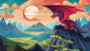 Een majestueuze draak op een hoge bergtop, met een indrukwekkende schubben en intense blik.