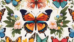 Een levendige verscheidenheid aan vlinders in een weelderige tuin.