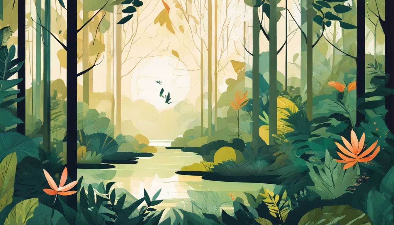 Een serene bos met goddelijk licht, vertegenwoordigend Angel Number 3333. Een serene bos met goddelijk licht, vertegenwoordigend Angel Number 3333.