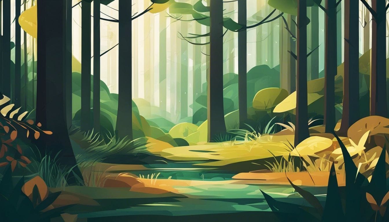 Een vredig bos met diversiteit aan flora en fauna. Een vredig bos met diversiteit aan flora en fauna.