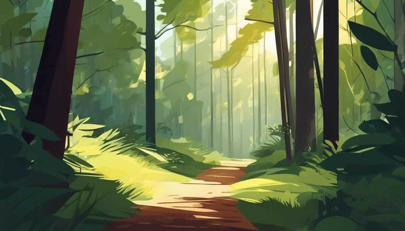 Een vredig bos met licht en schaduw, zonder mensen. Een vredig bos met licht en schaduw, zonder mensen.