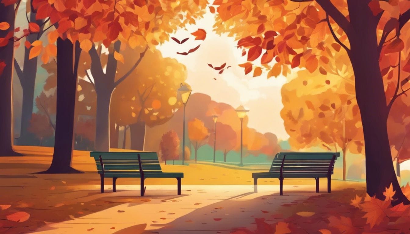 Zelfhulpboeken op een serene parkbank in de herfst. Zelfhulpboeken op een serene parkbank in de herfst.