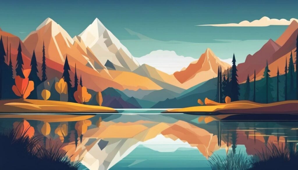 Een serene landschap met majestueuze bergen en een rustig meer.