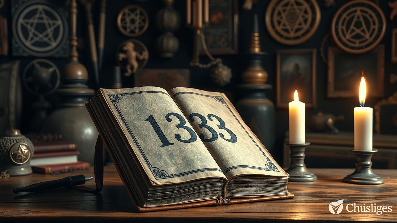 Een oude, verweerde boek met mystieke symbolen en kaarslicht.