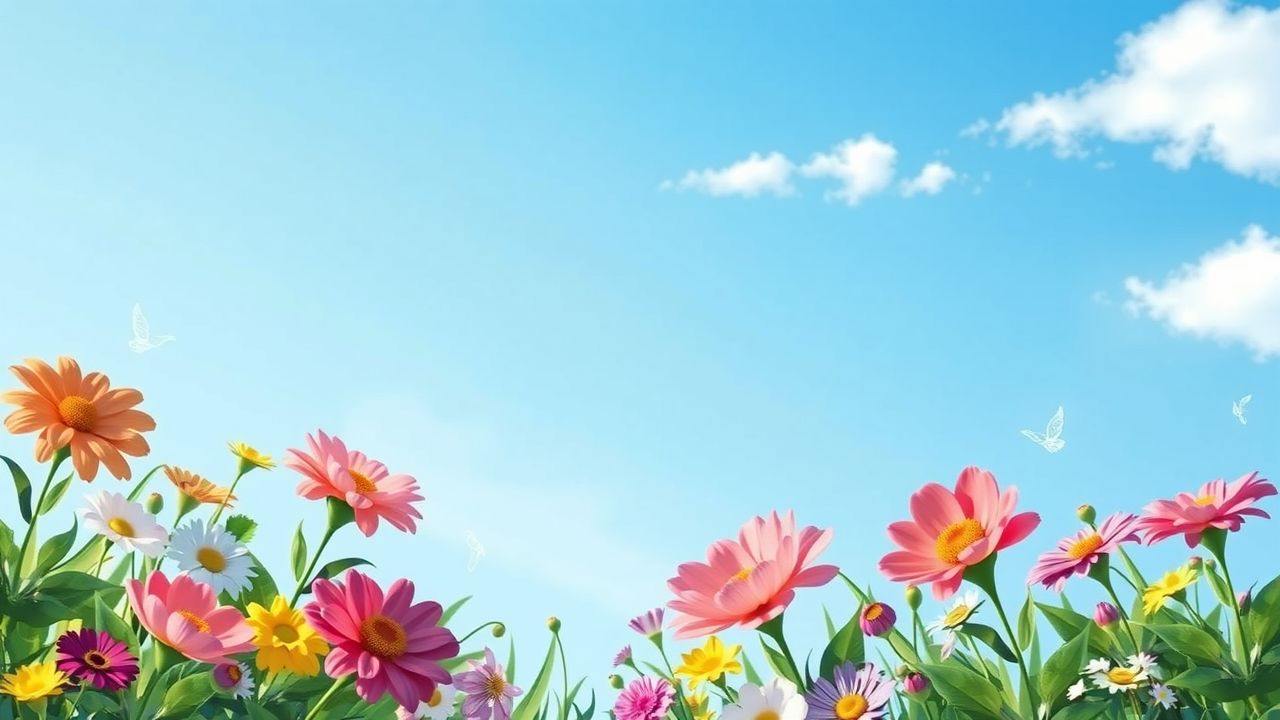 Een rustige tuin met bloeiende bloemen en engelachtige symbolen.