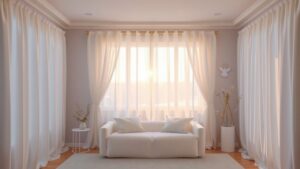 Een serene en uitnodigende kamer met een zacht kleurenpalet.