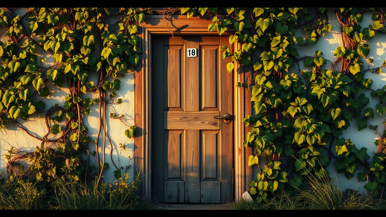 Een verwaarloosde houten deur met overwoekerde wijngaarden. Een verwaarloosde houten deur met overwoekerde wijngaarden.