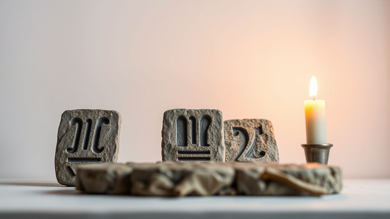 Een afbeelding van oude numerologie symbolen op stenen tabletten. Een afbeelding van oude numerologie symbolen op stenen tabletten.