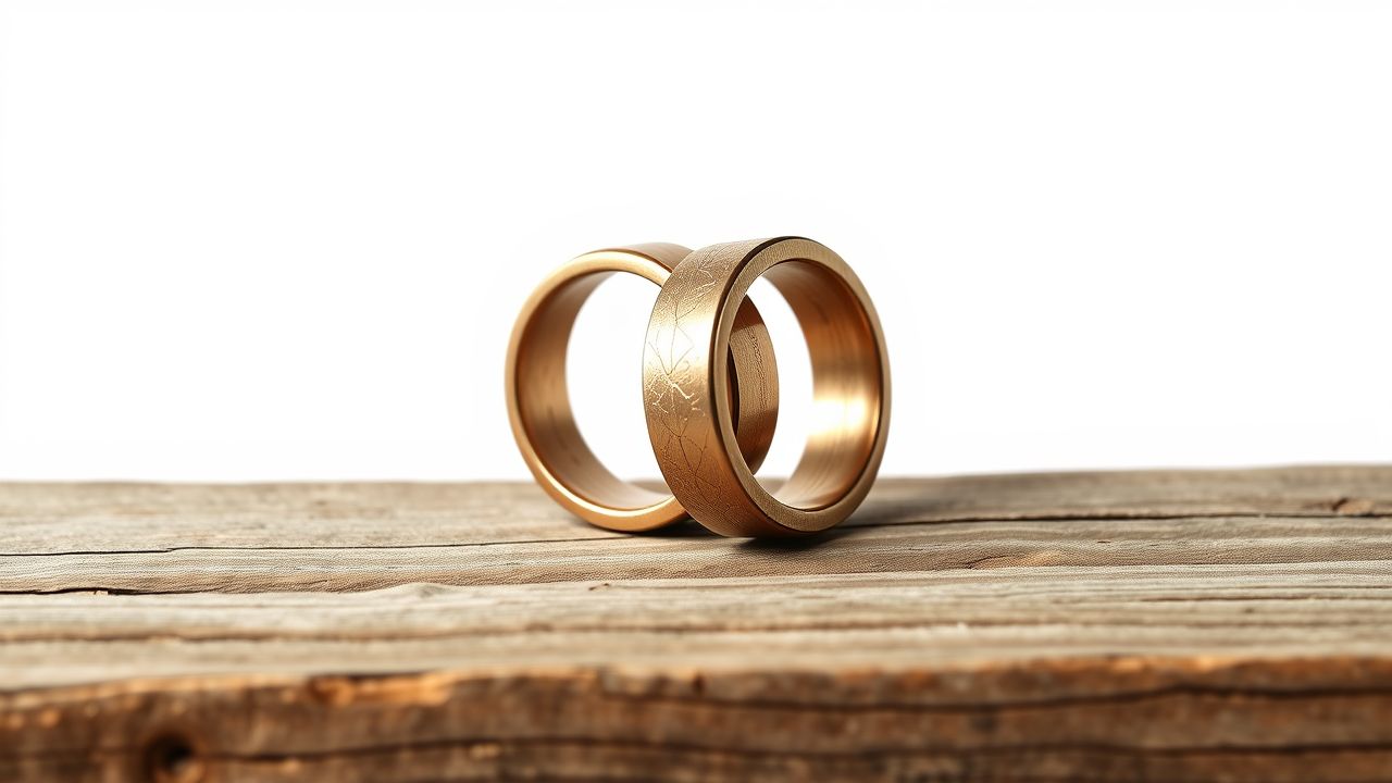 Twee interlocking ringen symboliseren harmonie en verbinding op een houten oppervlak.