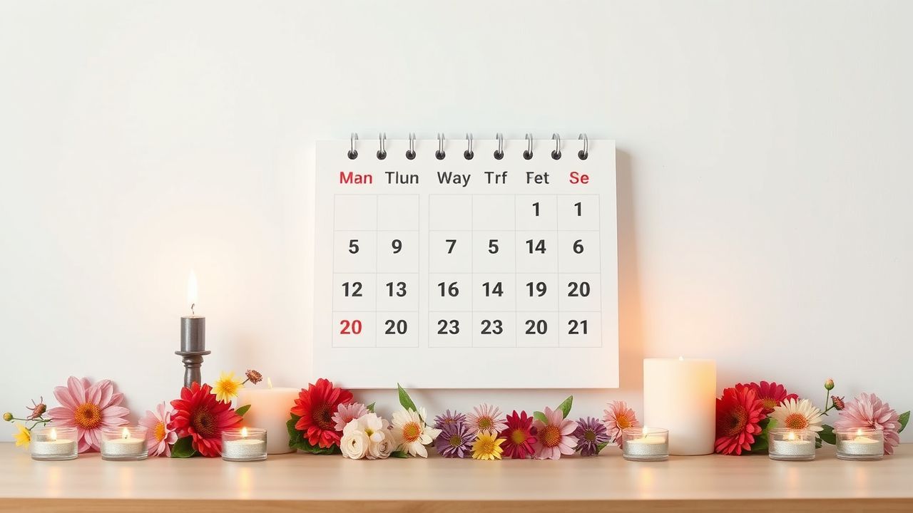 Een kalender met kaarsen en bloemen creëert een rustige sfeer.
