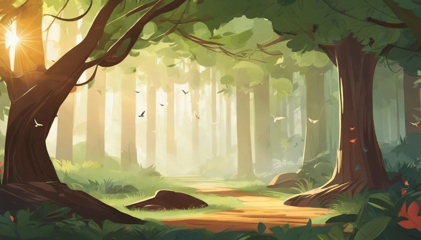 Een serene bossetting met inspirerende <a href=