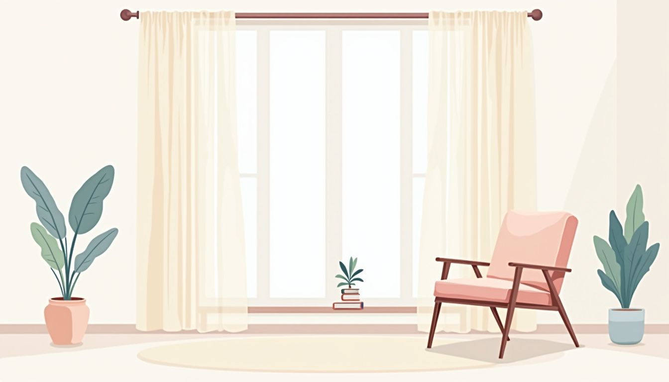 Minimalistische illustratie van een lege kamer met moderne meubels.